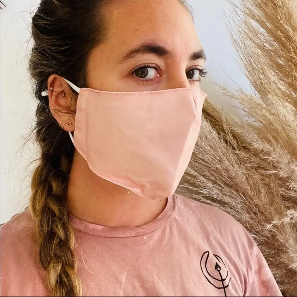 NEW Blush Pink White Fabric Cloth Adjustable Elastic Face Covering Mask s/2